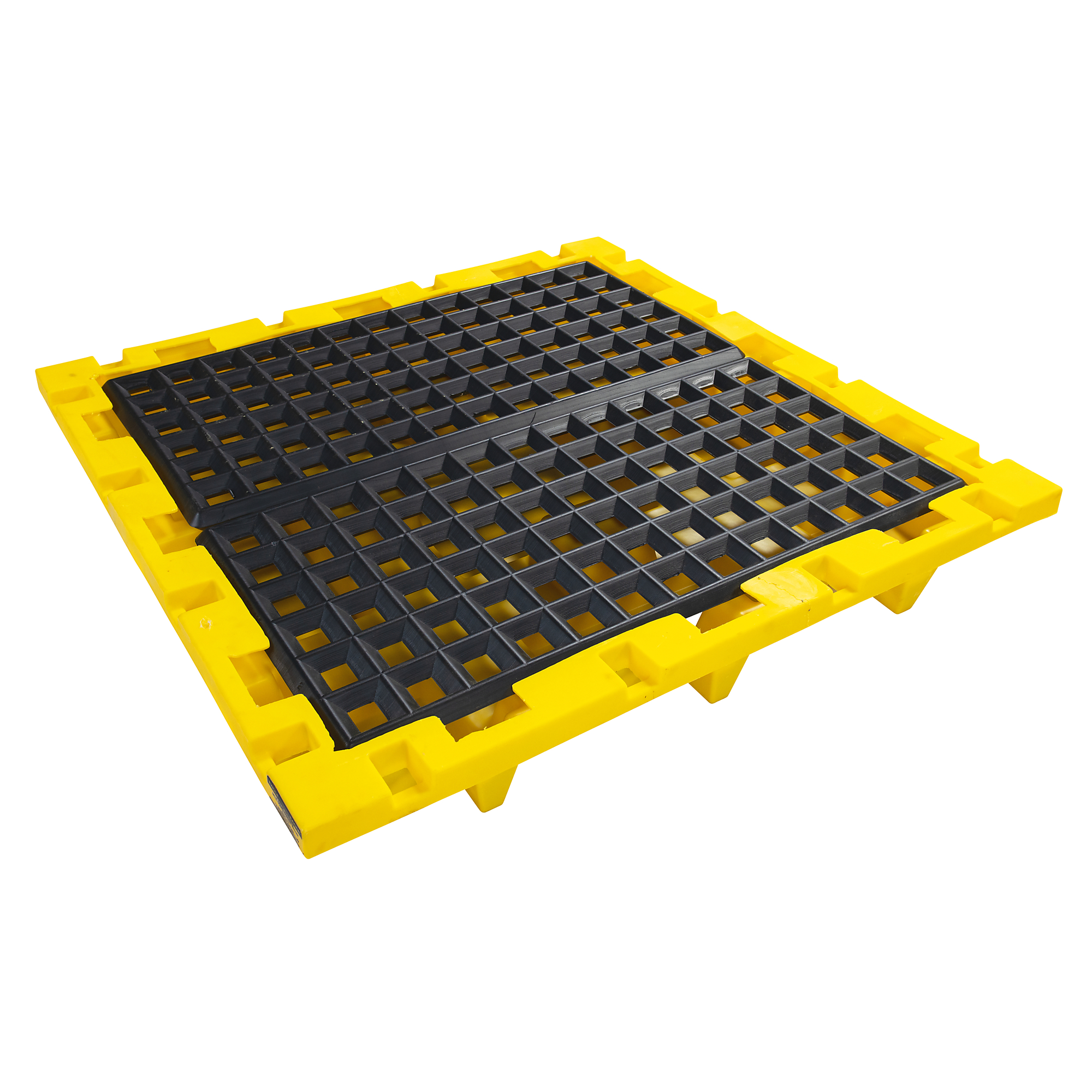 Eagle 4-Drum Plastic Pallet — Nestable, With Drain, Yellow, UV Protected, Model# 1646